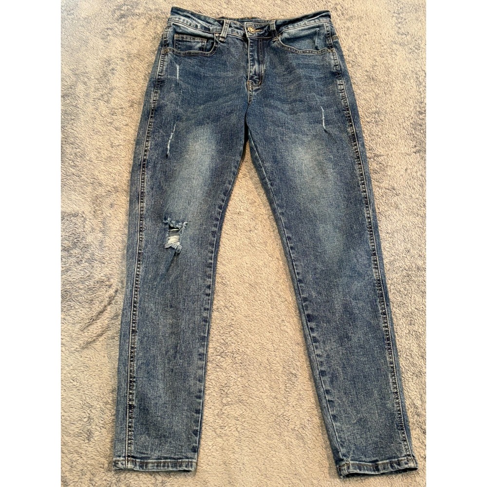 YoungLA Jeans Mens 32x30 (32x29) Skinny Fit Distressed Ankle Zip Denim Stonewash